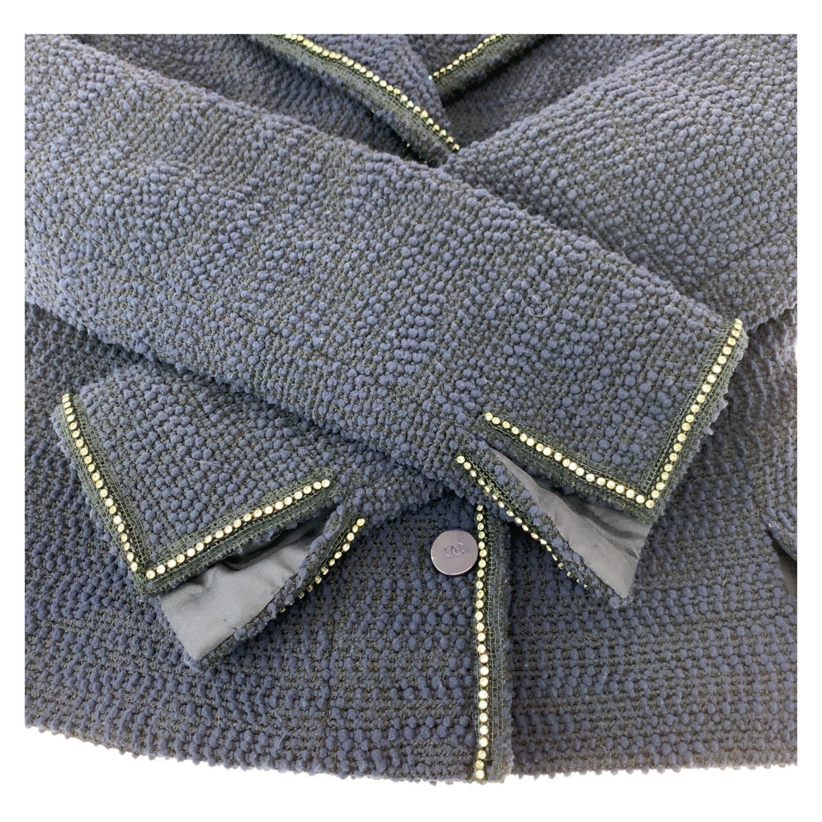 Chanel Setup Silk Navy Tweed Coco Mark Rhinestone 36