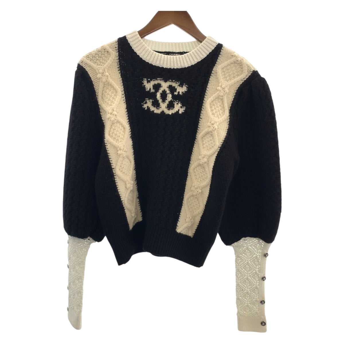 Chanel Knit P70976K10191 Wool Two-Tone (Black) Coco Mark 34