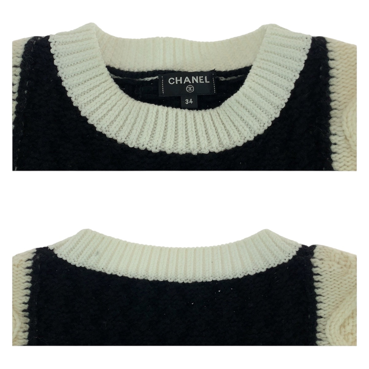 Chanel Knit P70976K10191 Wool Two-Tone (Black) Coco Mark 34