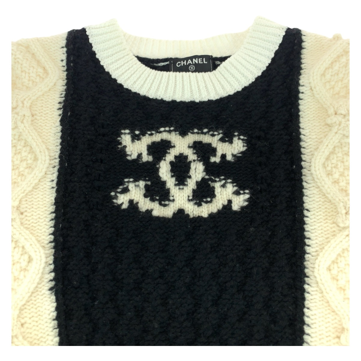 Chanel Knit P70976K10191 Wool Two-Tone (Black) Coco Mark 34