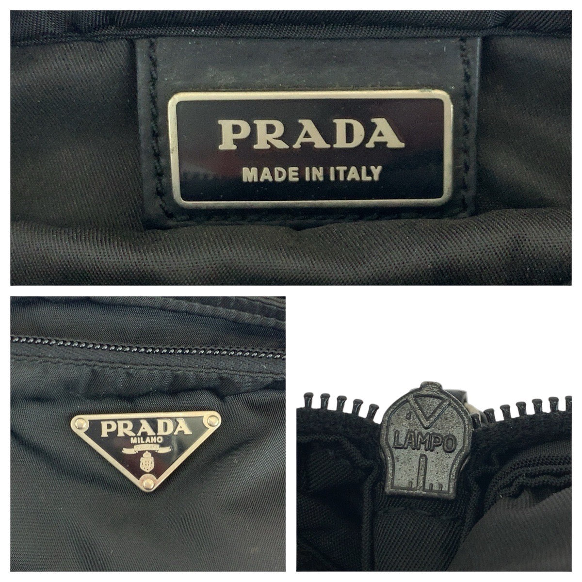 Prada Shoulder Bag Nylon Black Silvermetal Test Triangle With Logo