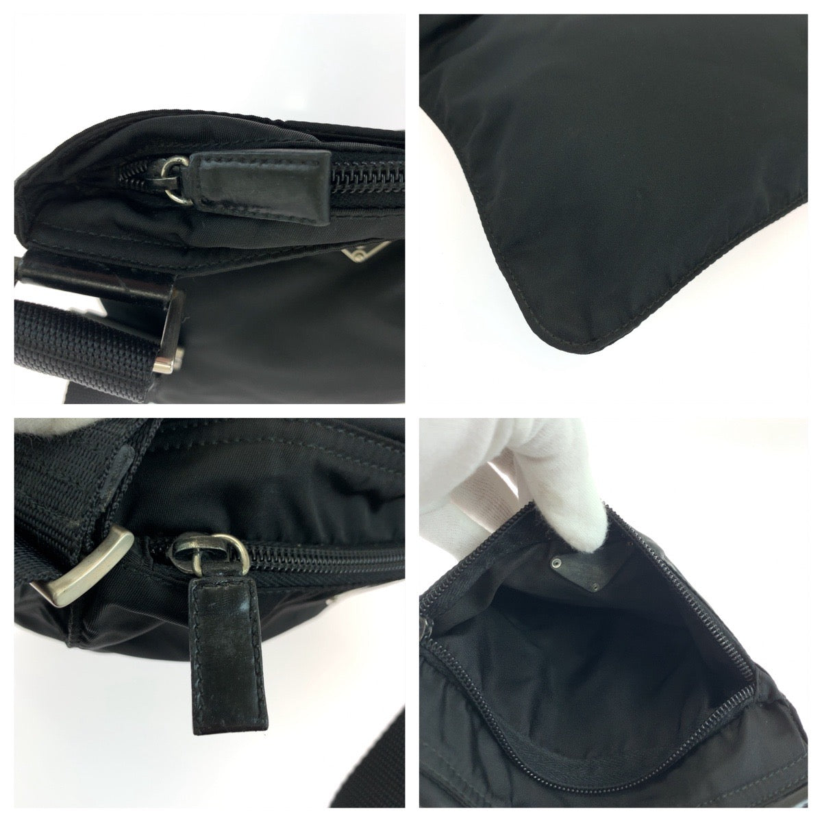 Prada Shoulder Bag Nylon Black Silvermetal Test Triangle With Logo