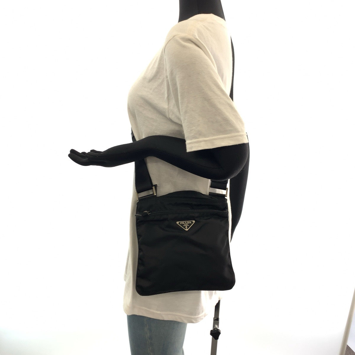 Prada Shoulder Bag Nylon Black Silvermetal Test Triangle With Logo