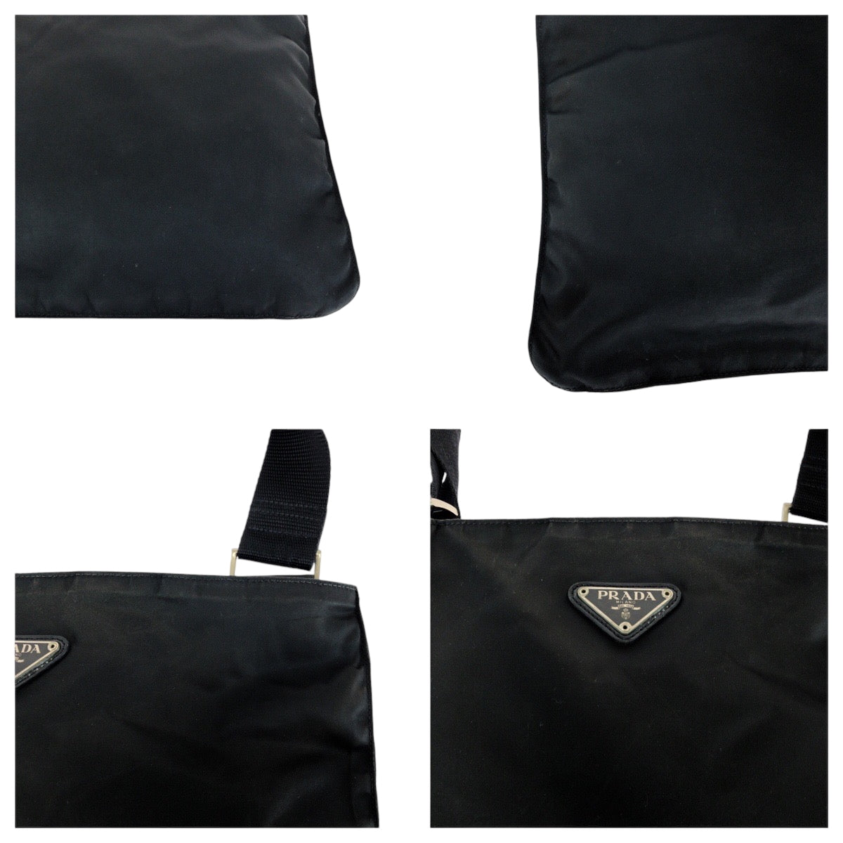 Prada Shoulder Bag Nylon Black Silvermetal Test Triangle With Logo