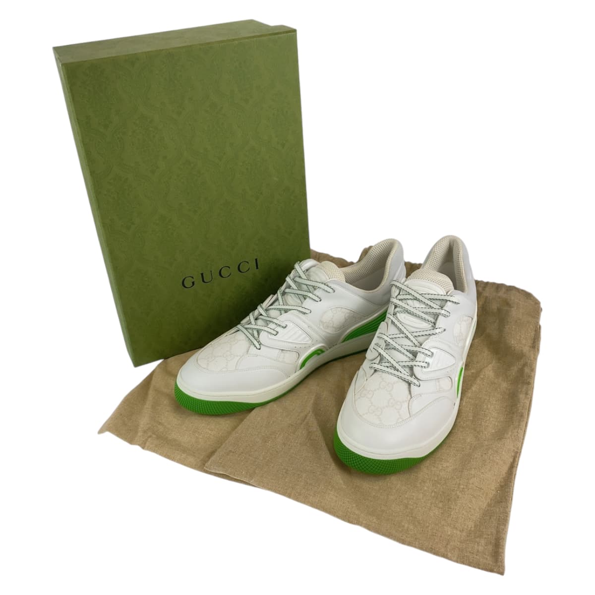 Gucci Sneakers Gg Canvas White Green Basket 11.5
