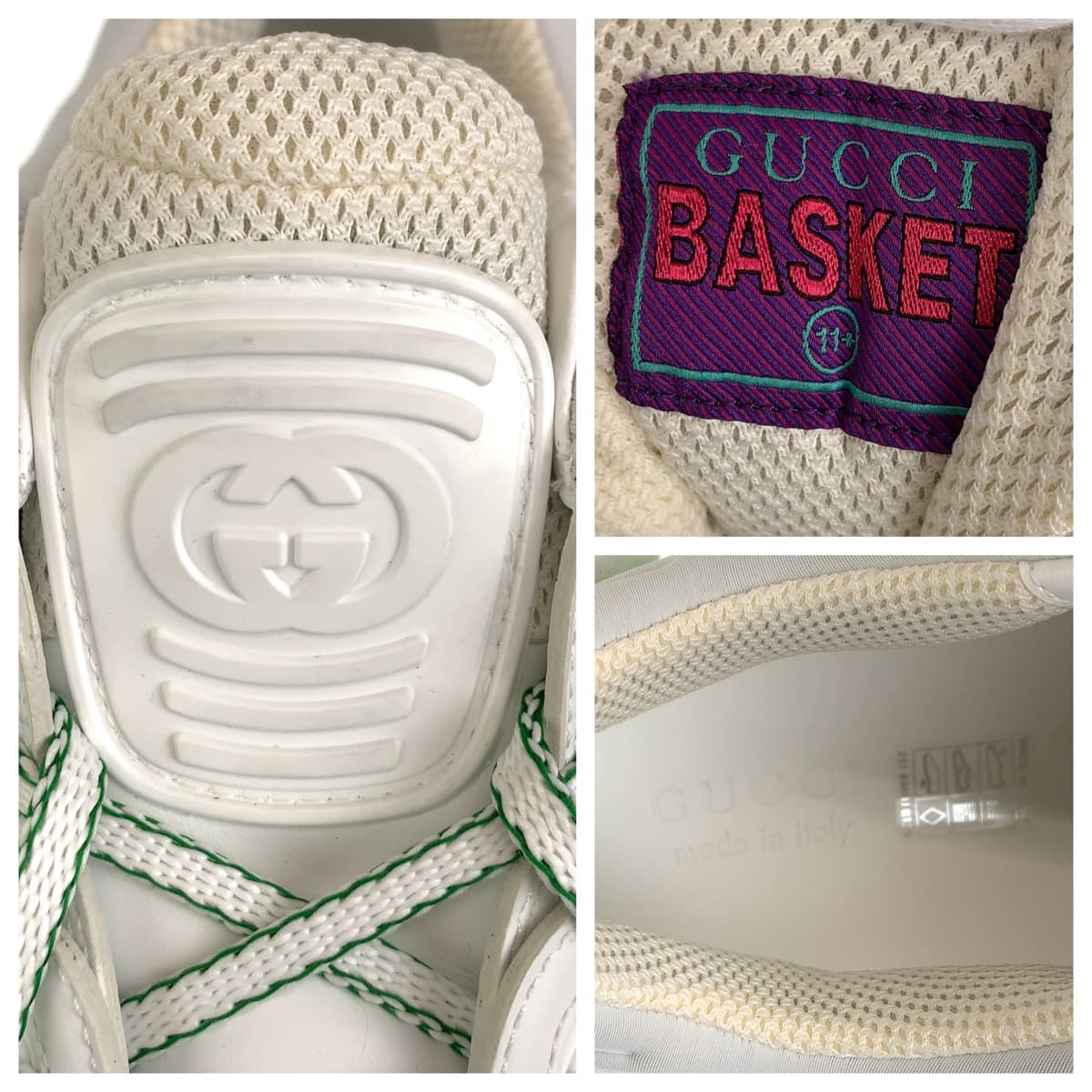Gucci Sneakers Gg Canvas White Green Basket 11.5