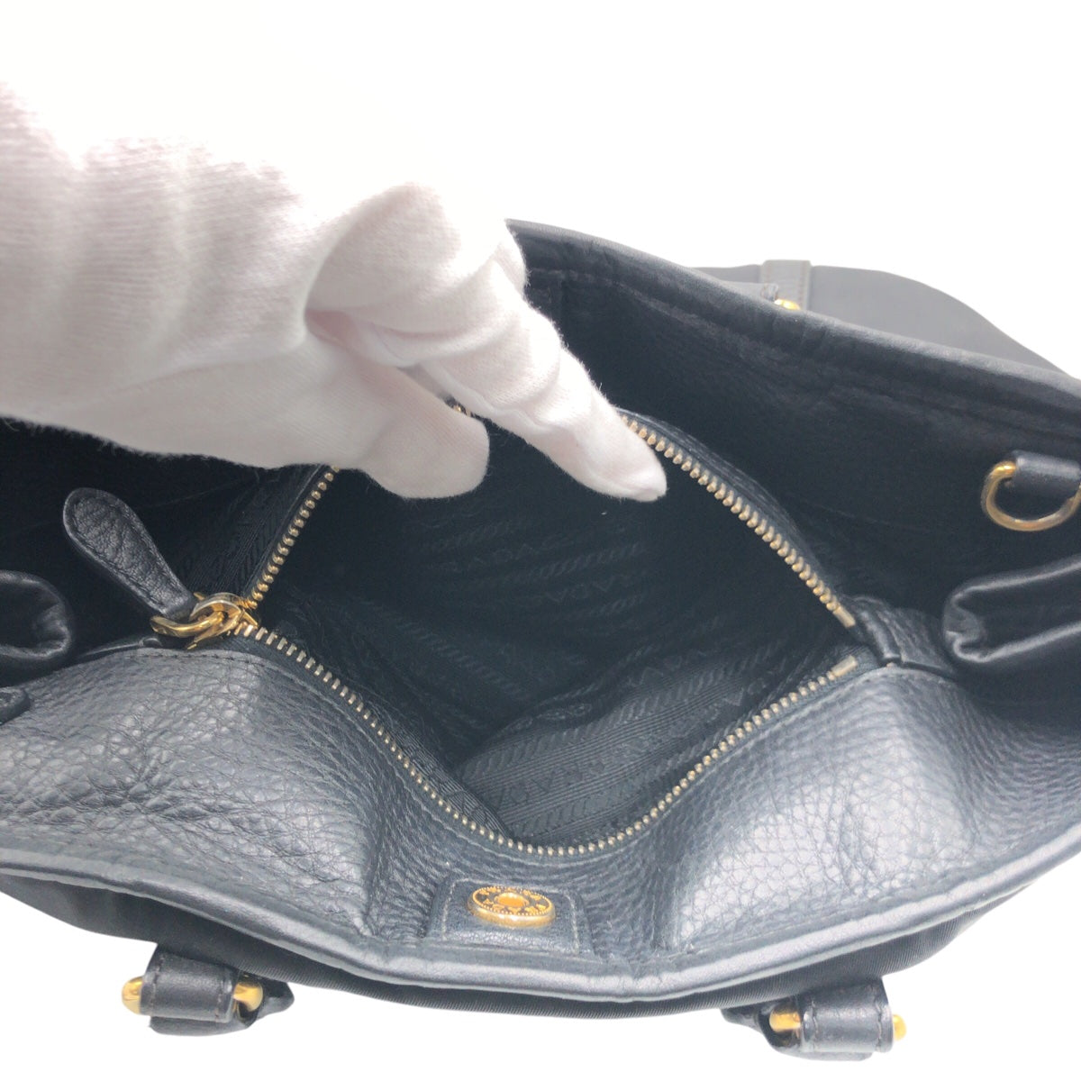 Prada Shoulder Bag Nylon Black Goldmetal Test