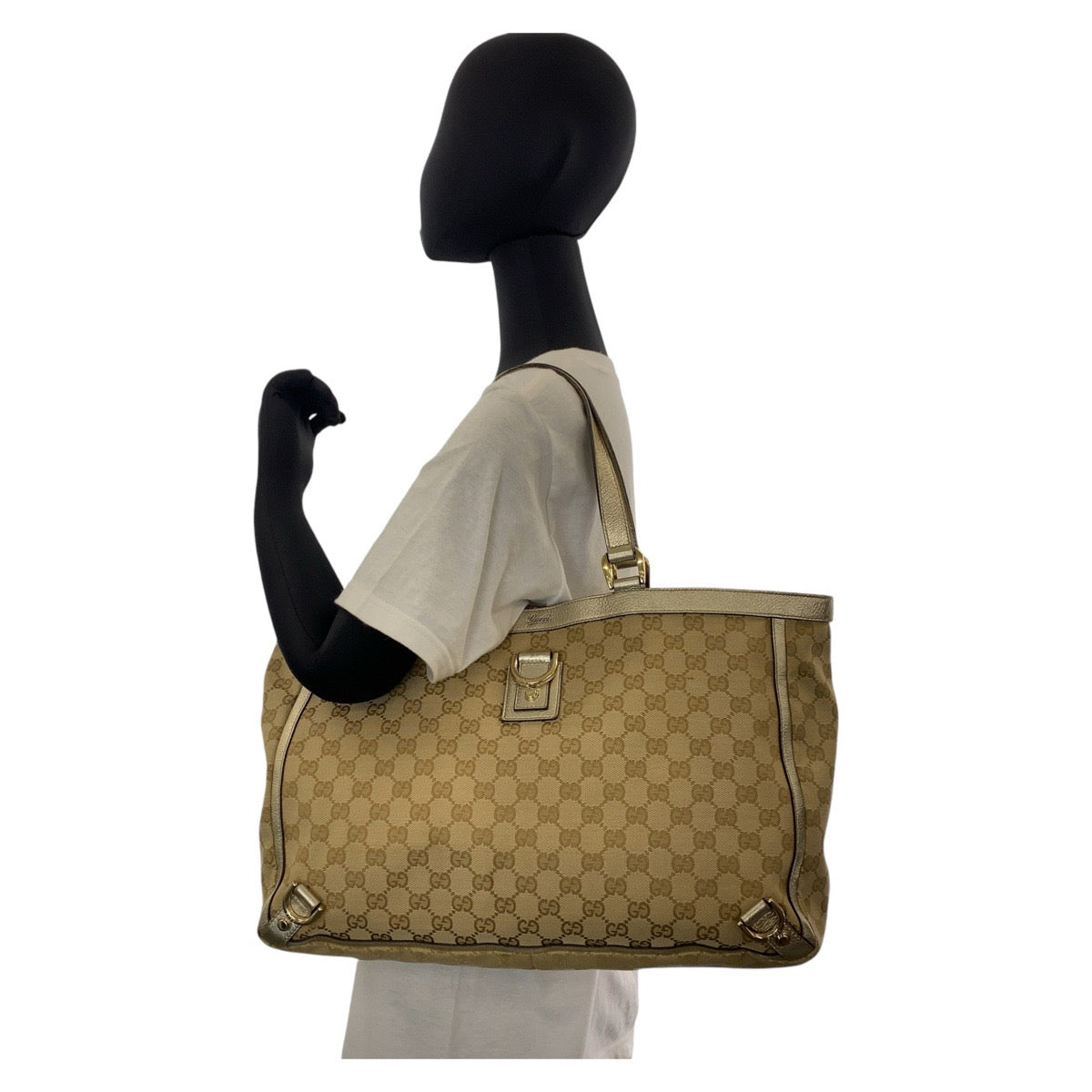 Gucci Tote Bag 141472 Gg Canvas Beige Gold Metal Abbey