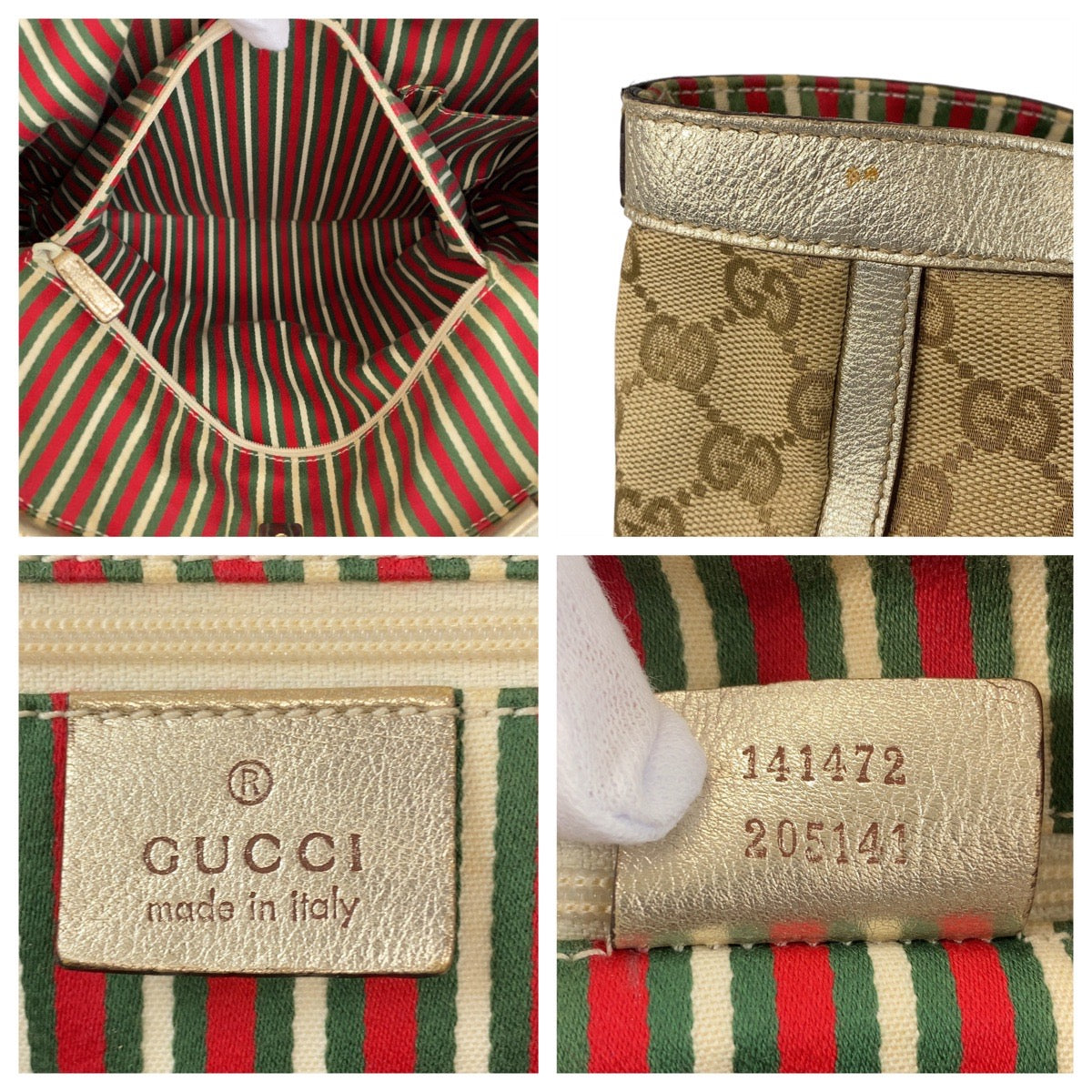 Gucci Tote Bag 141472 Gg Canvas Beige Gold Metal Abbey