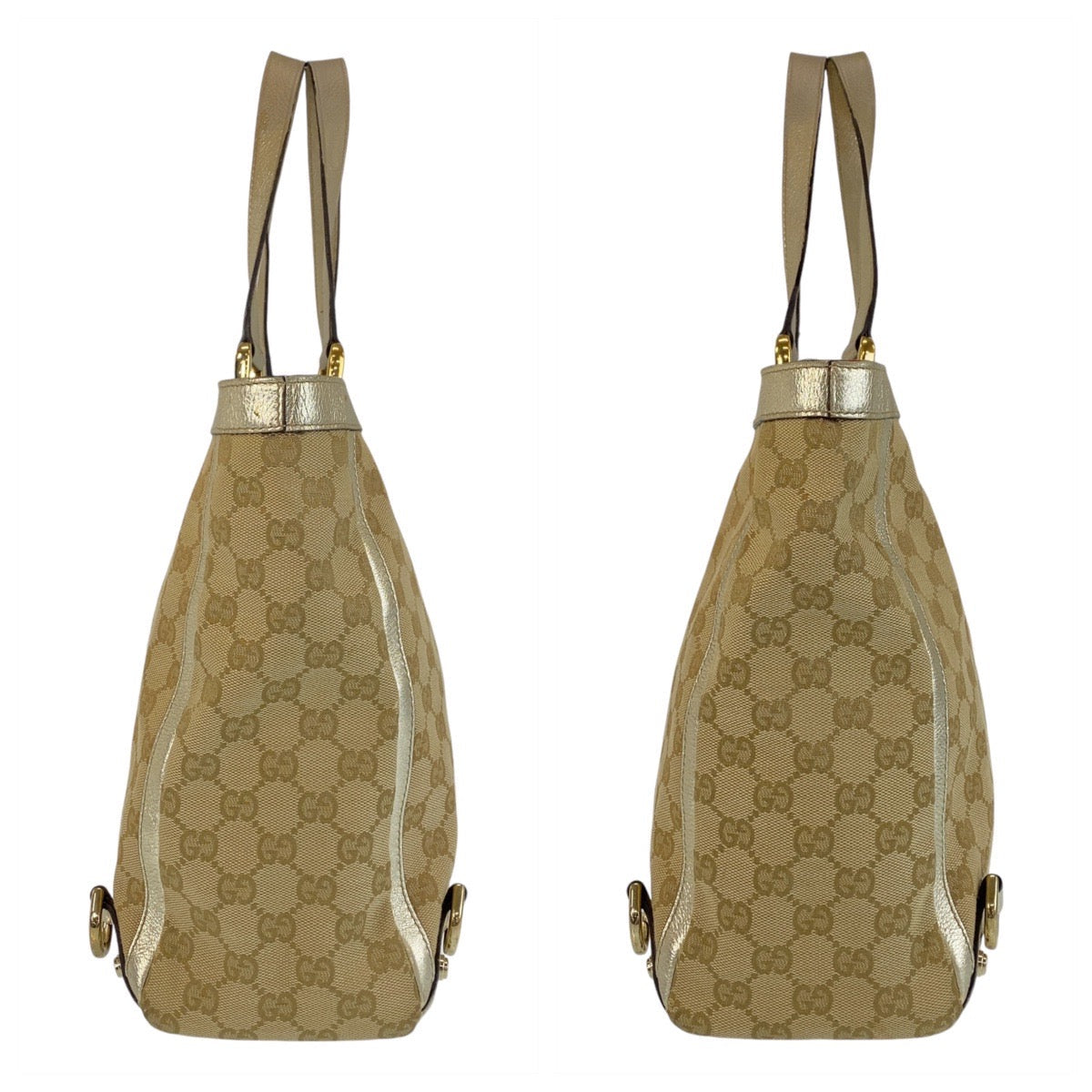 Gucci Tote Bag 141472 Gg Canvas Beige Gold Metal Abbey