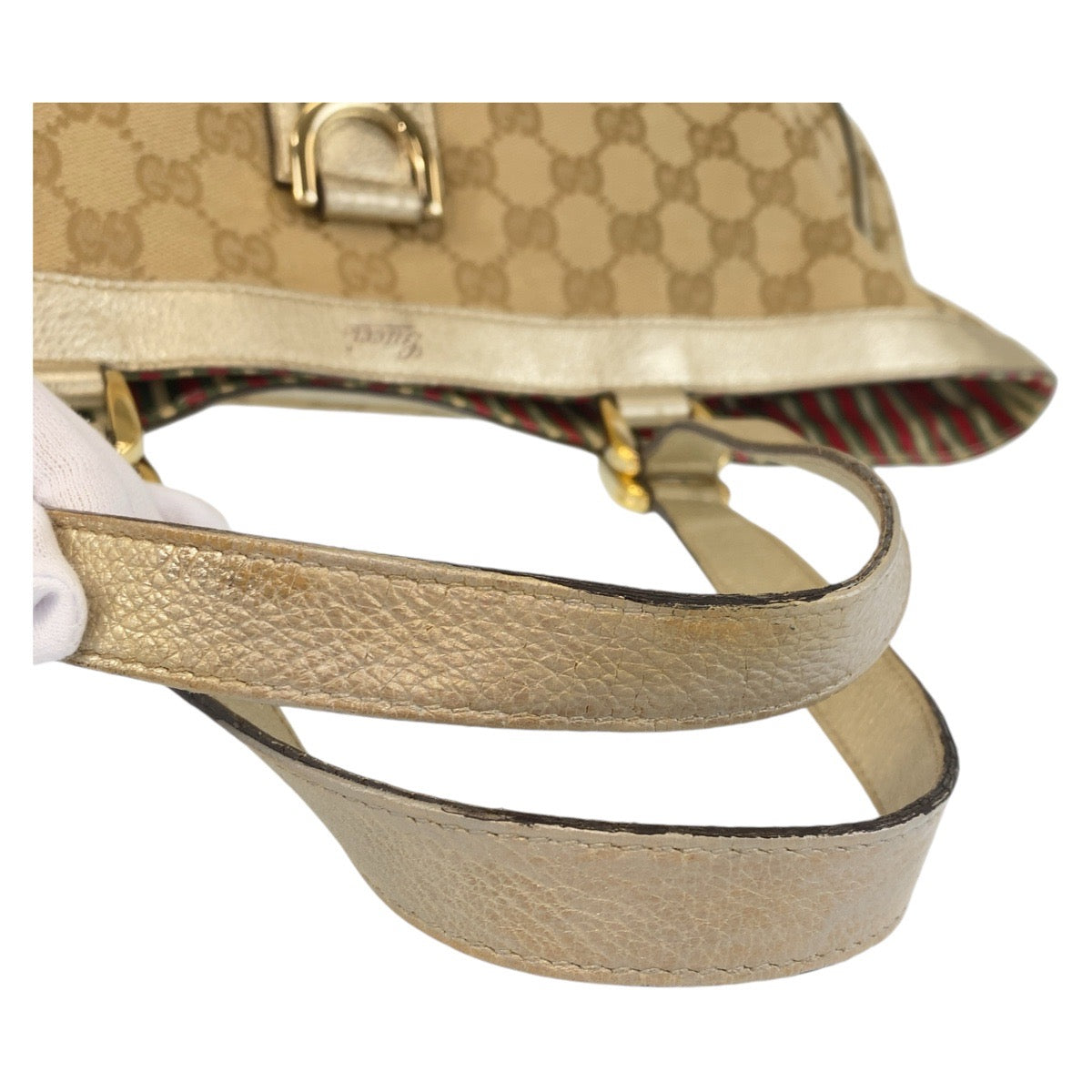 Gucci Tote Bag 141472 Gg Canvas Beige Gold Metal Abbey