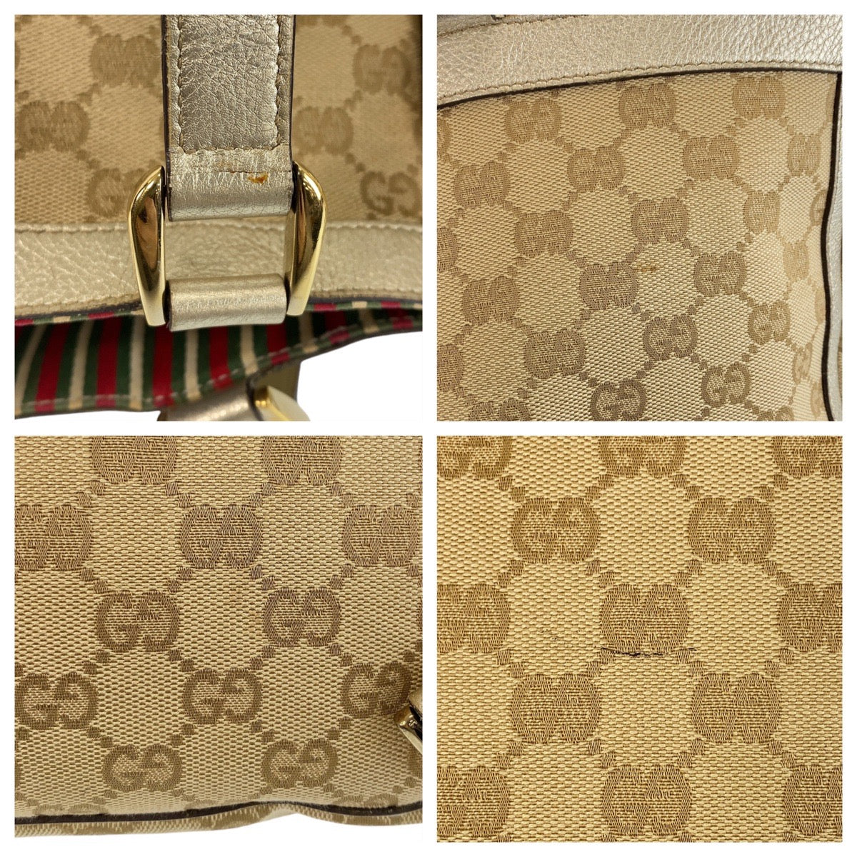 Gucci Tote Bag 141472 Gg Canvas Beige Gold Metal Abbey