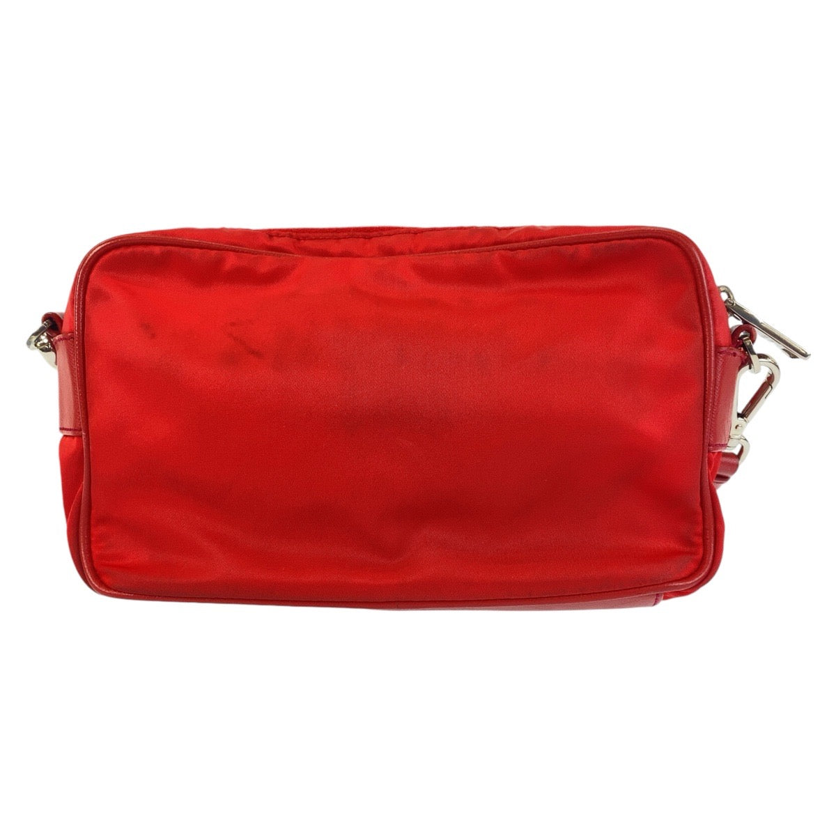 Prada Shoulder Bag Nylon Red Silver Metal Testo Saffiano Triangle With Logo