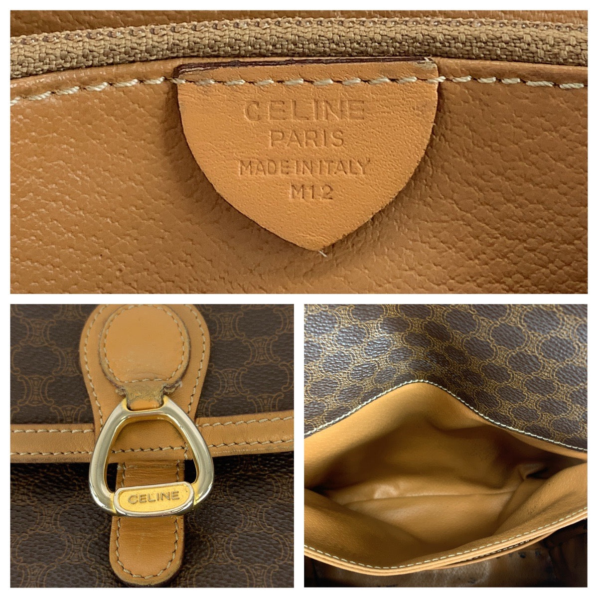 Celine Shoulder Bag Pvc Brown Gold Metal Macadam Pattern