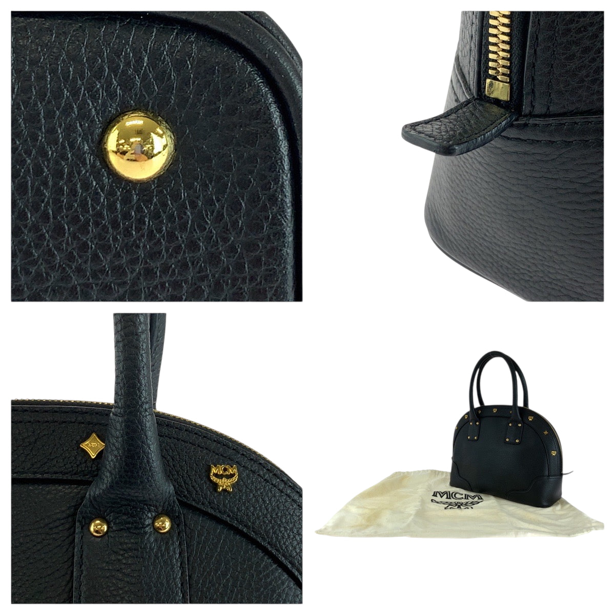 Mcm Handbag Leather Black Goldmetal Logo