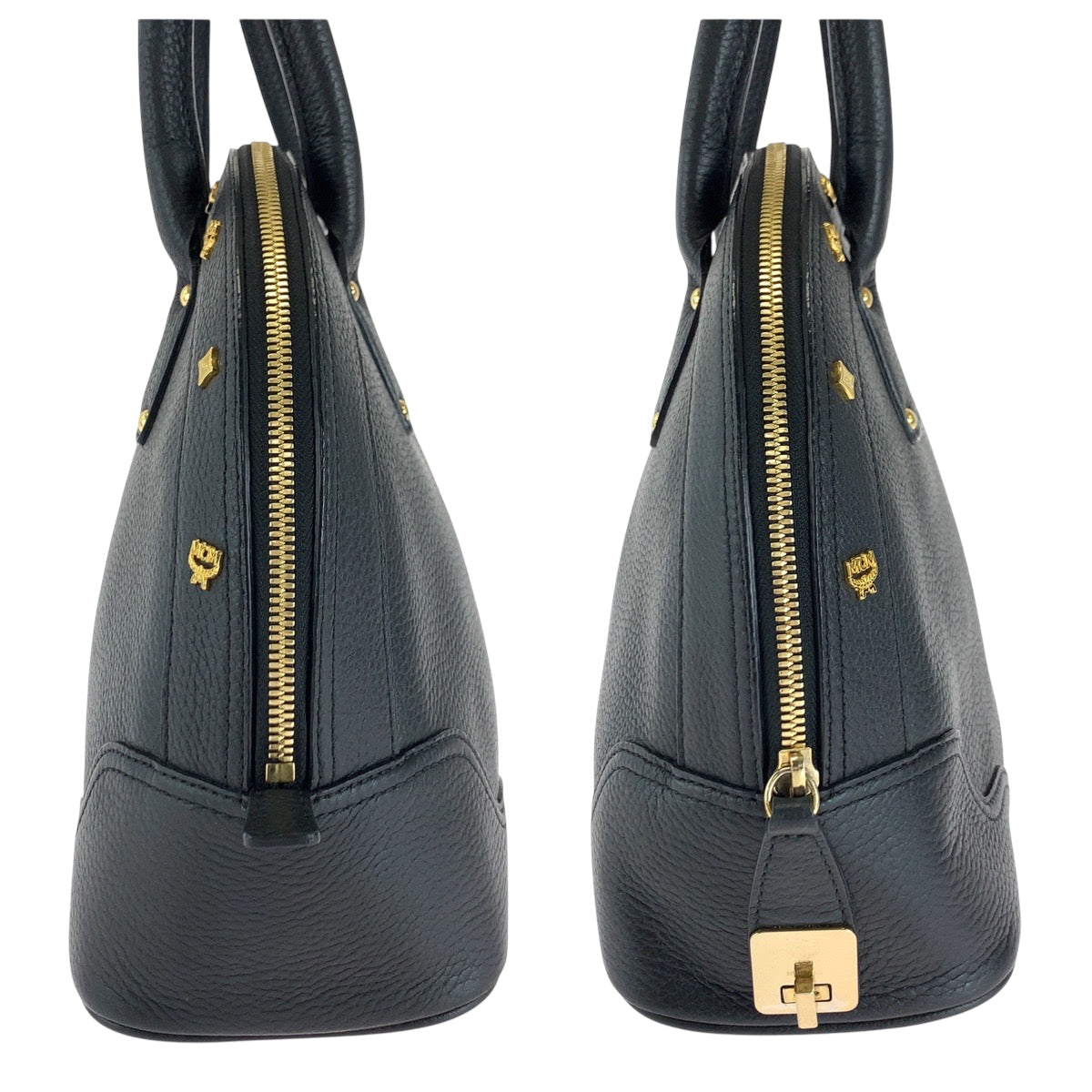 Mcm Handbag Leather Black Goldmetal Logo