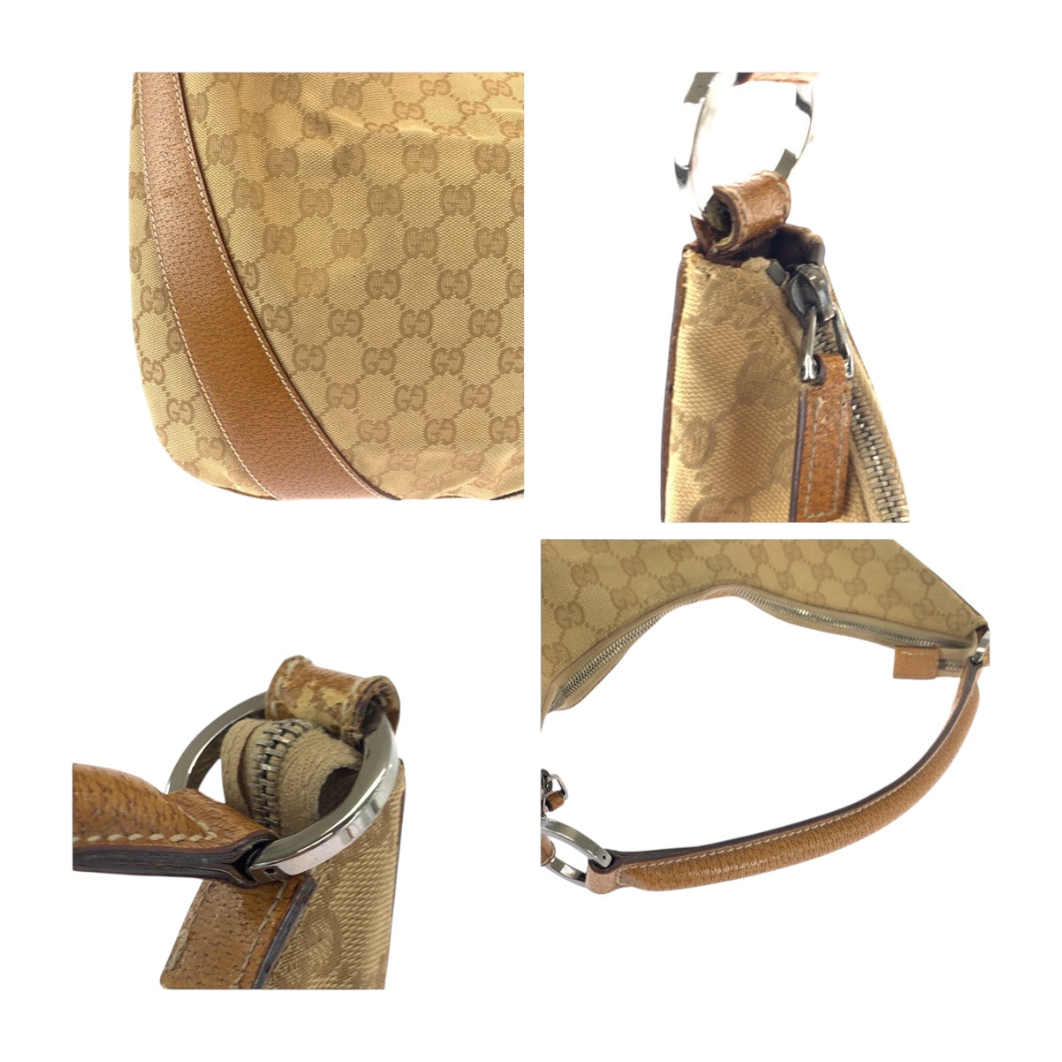 Gucci Shoulder Bag 124357 Gg Canvas Beige Camel Silvermetal