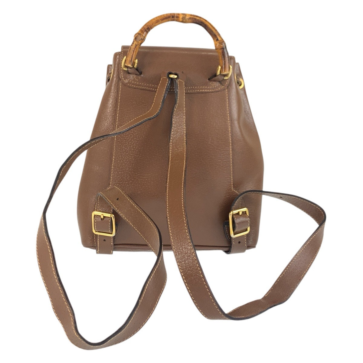 Gucci Backpack 003 2034 0030 Leather Brown Gold Metal Bamboo