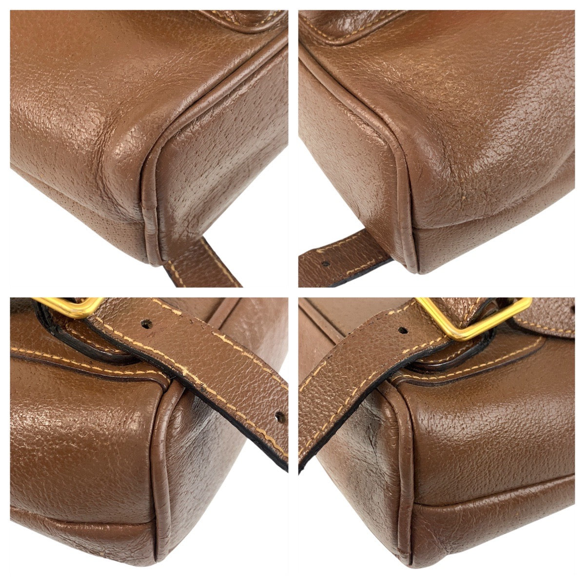 Gucci Backpack 003 2034 0030 Leather Brown Gold Metal Bamboo