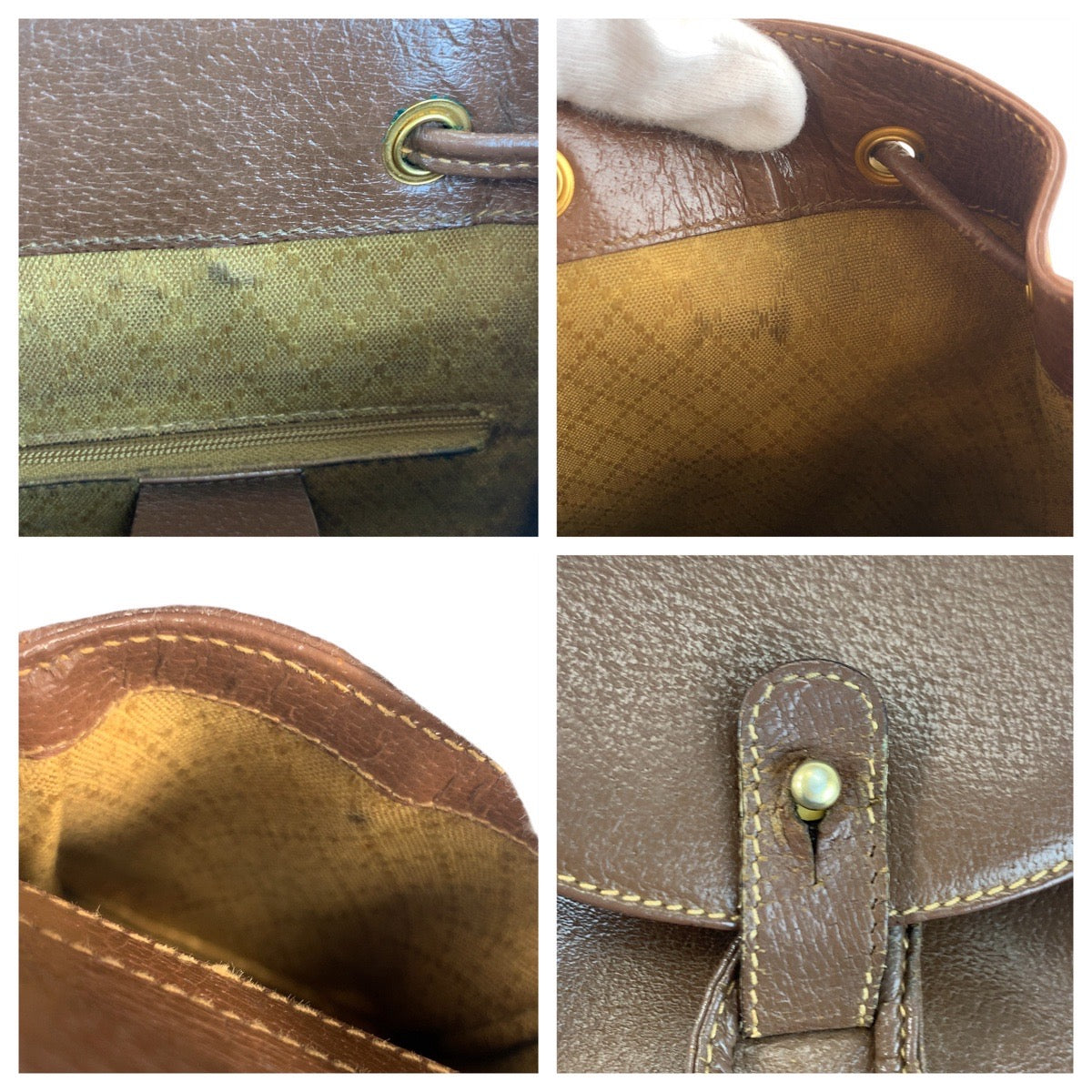 Gucci Backpack 003 2034 0030 Leather Brown Gold Metal Bamboo
