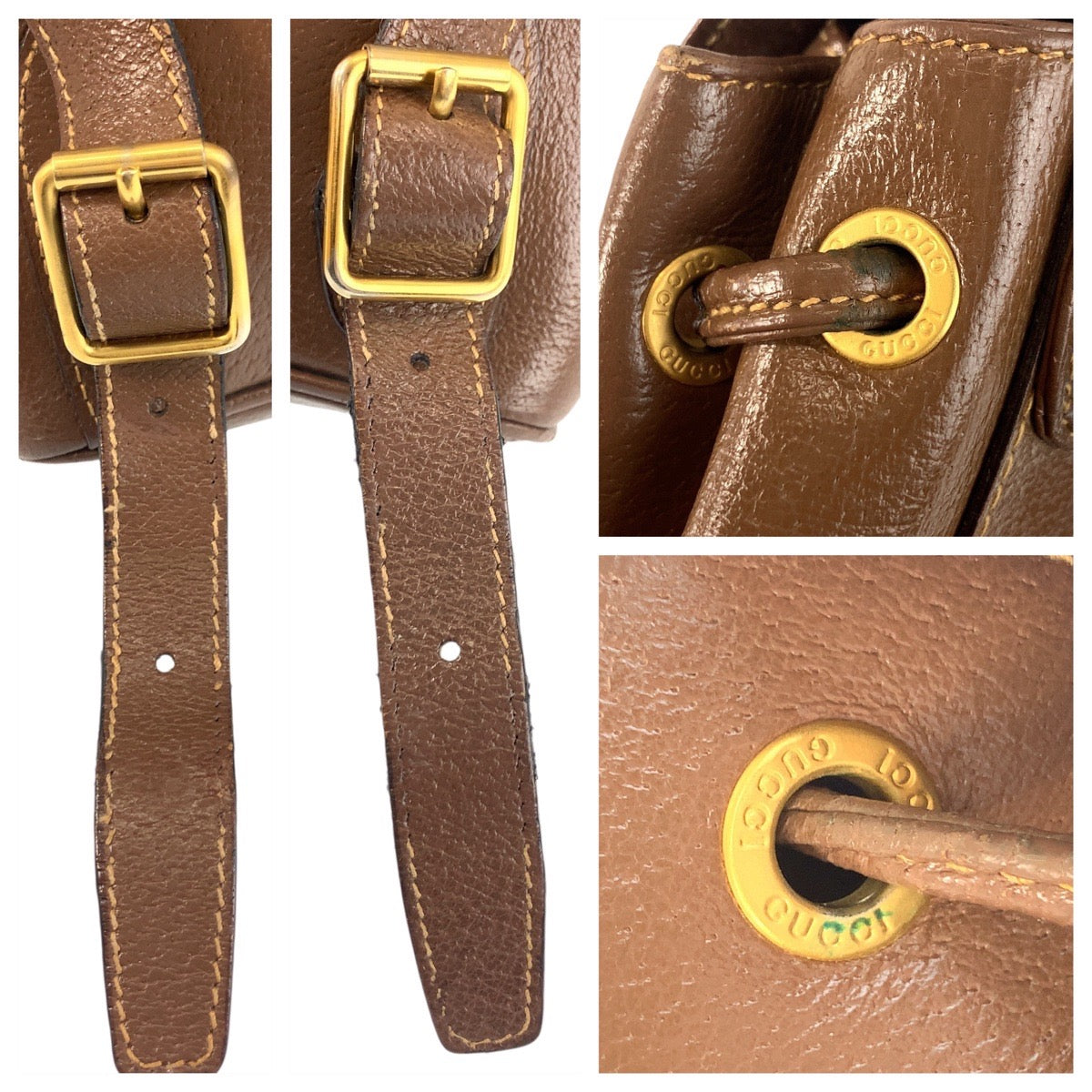 Gucci Backpack 003 2034 0030 Leather Brown Gold Metal Bamboo