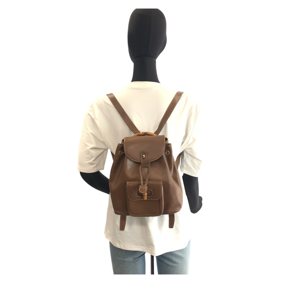 Gucci Backpack 003 2034 0030 Leather Brown Gold Metal Bamboo