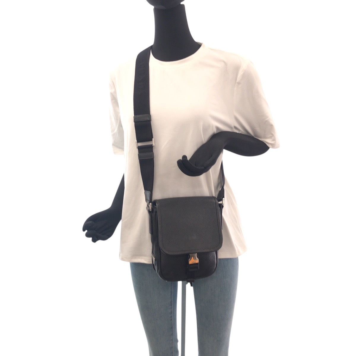 Prada Shoulder Bag Pvc Black Silver Metal Vittero Triangle With Logo