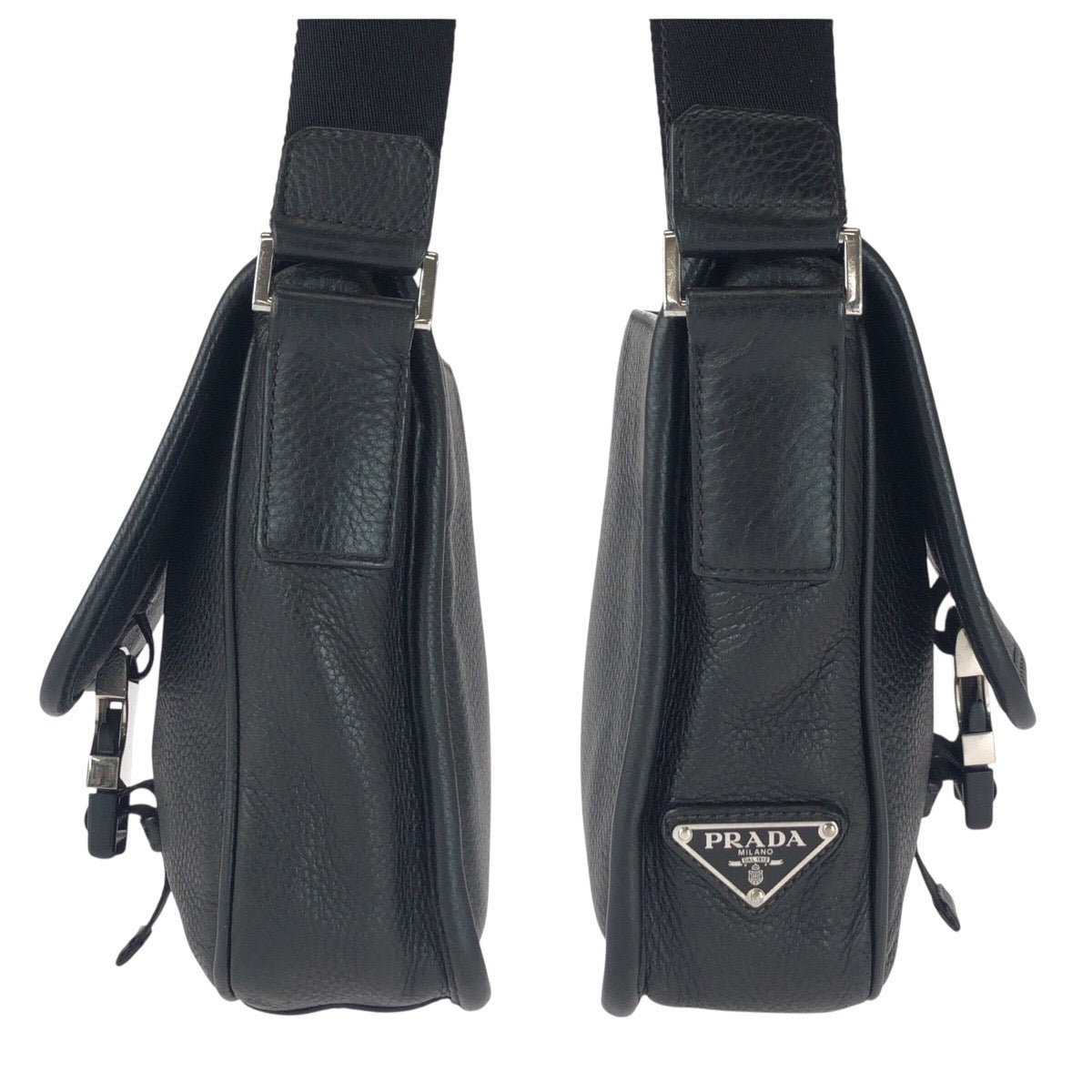 Prada Shoulder Bag Pvc Black Silver Metal Vittero Triangle With Logo