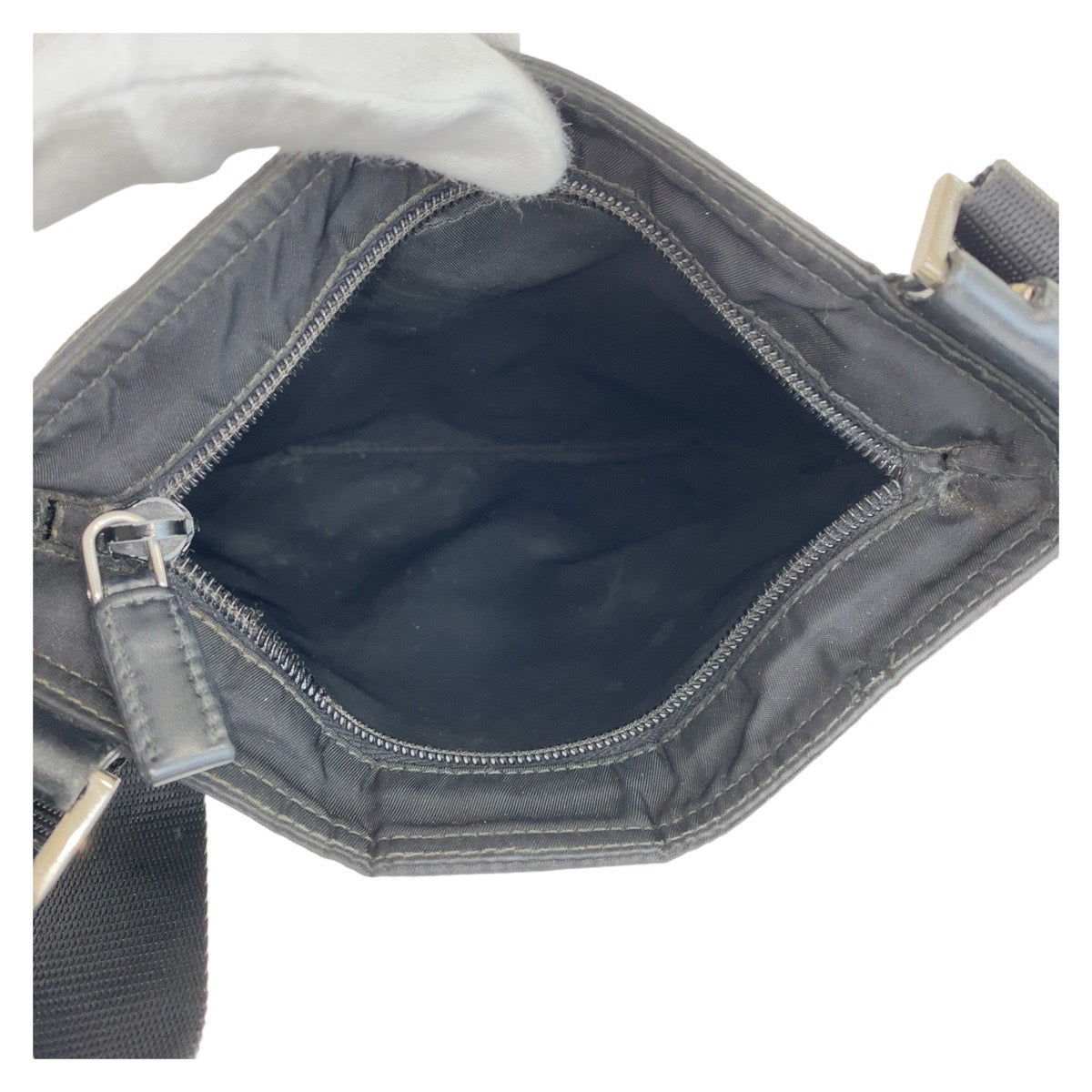 Prada Shoulder Bag Nylon Black Silvermetal Test Triangle With Logo