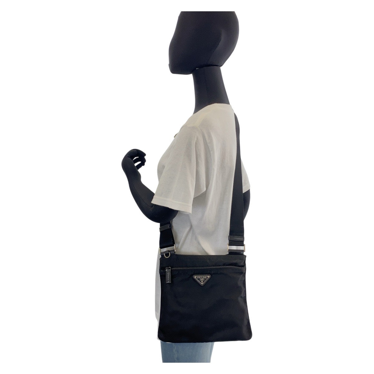 Prada Shoulder Bag Nylon Black Silvermetal Test Triangle With Logo