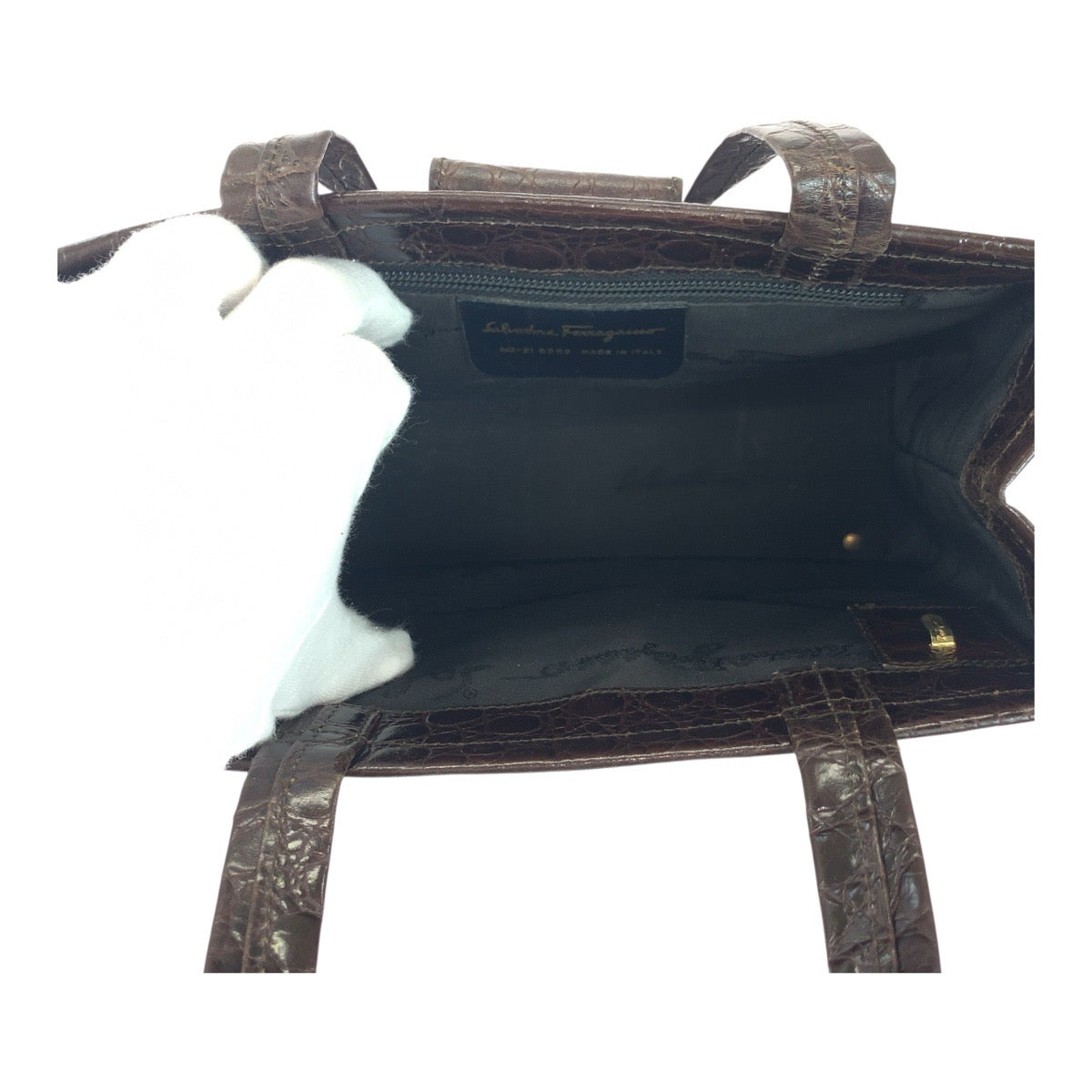 Salvatore Ferragamo Handbag Aq-218252 Leather Brown Gold Metal Embossing