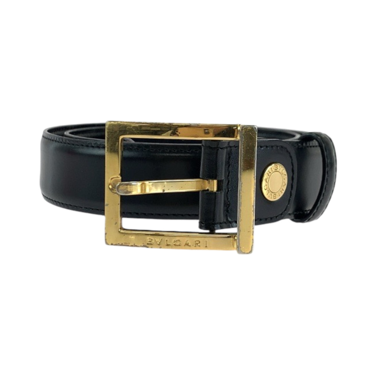 Bvlgari Belt Leather Black Square Buckle No Size (See Description)