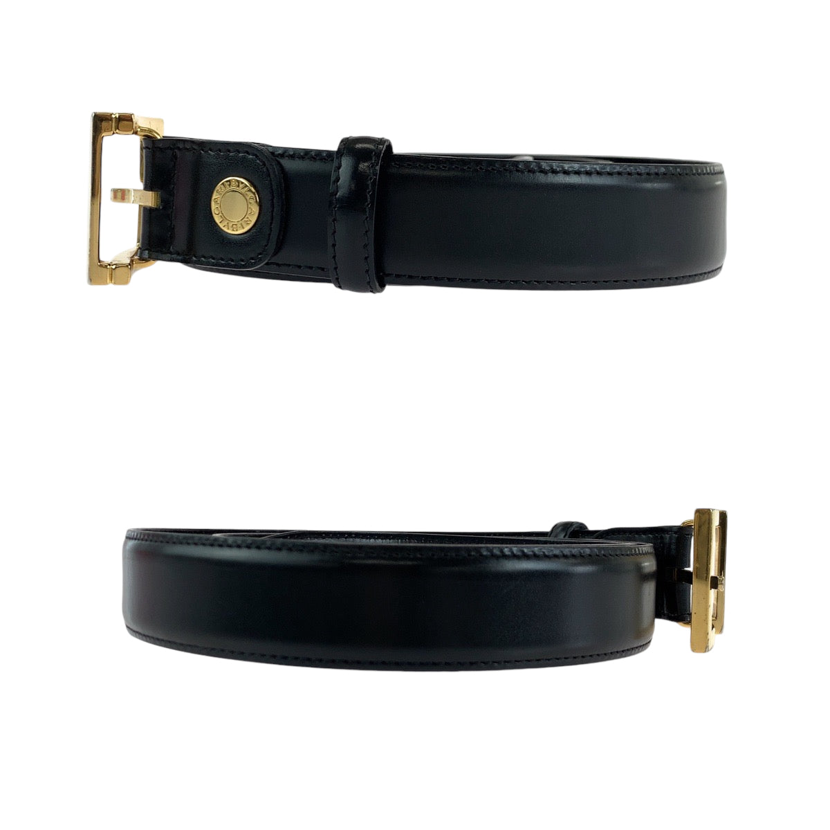 Bvlgari Belt Leather Black Square Buckle No Size (See Description)