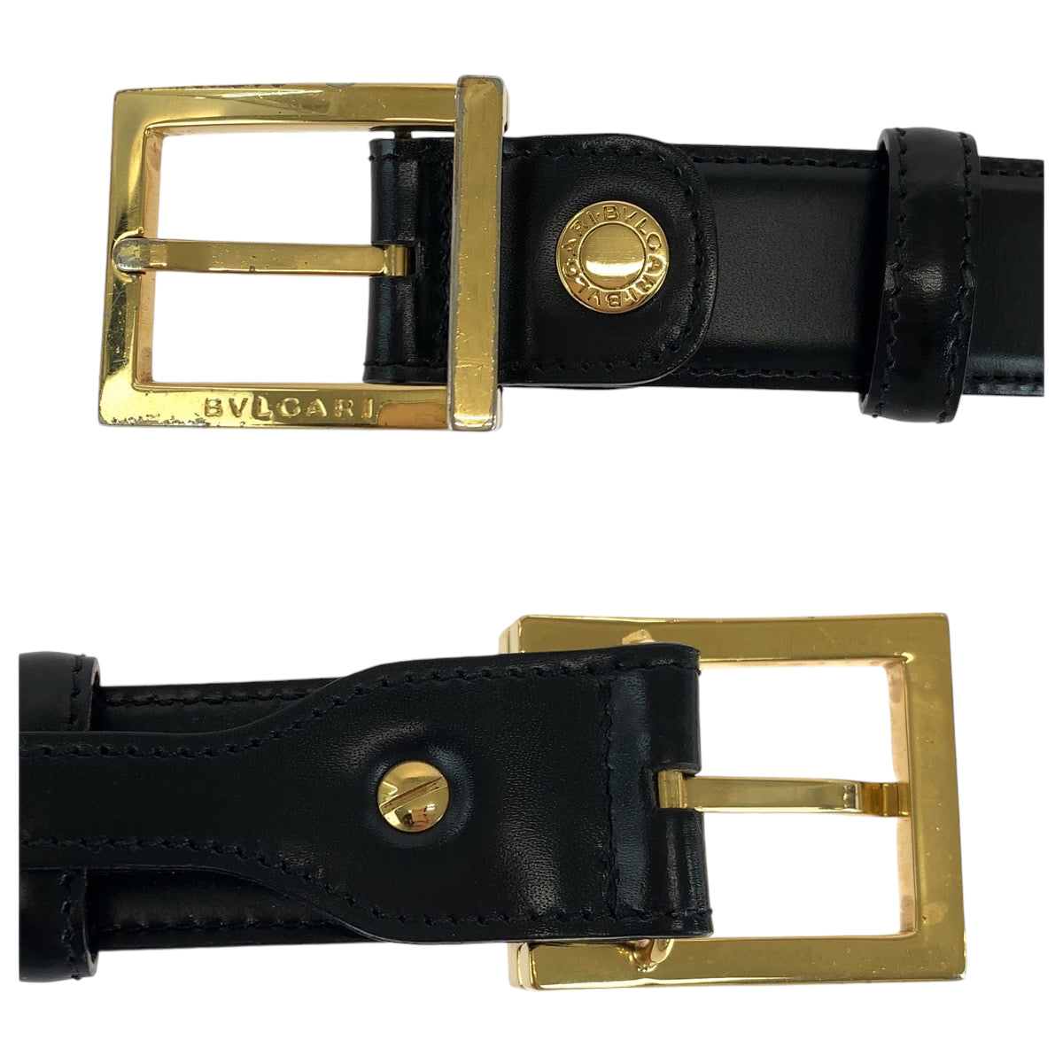 Bvlgari Belt Leather Black Square Buckle No Size (See Description)