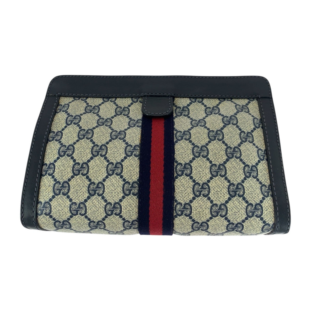 Gucci Clutch Bag Gg Supreme Canvas Navy Red Gray Old Gucci Shelly Line