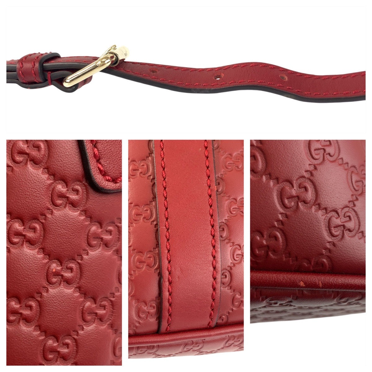 Gucci Handbag 449663 Leather Red Gold Metal Micro Guccisima