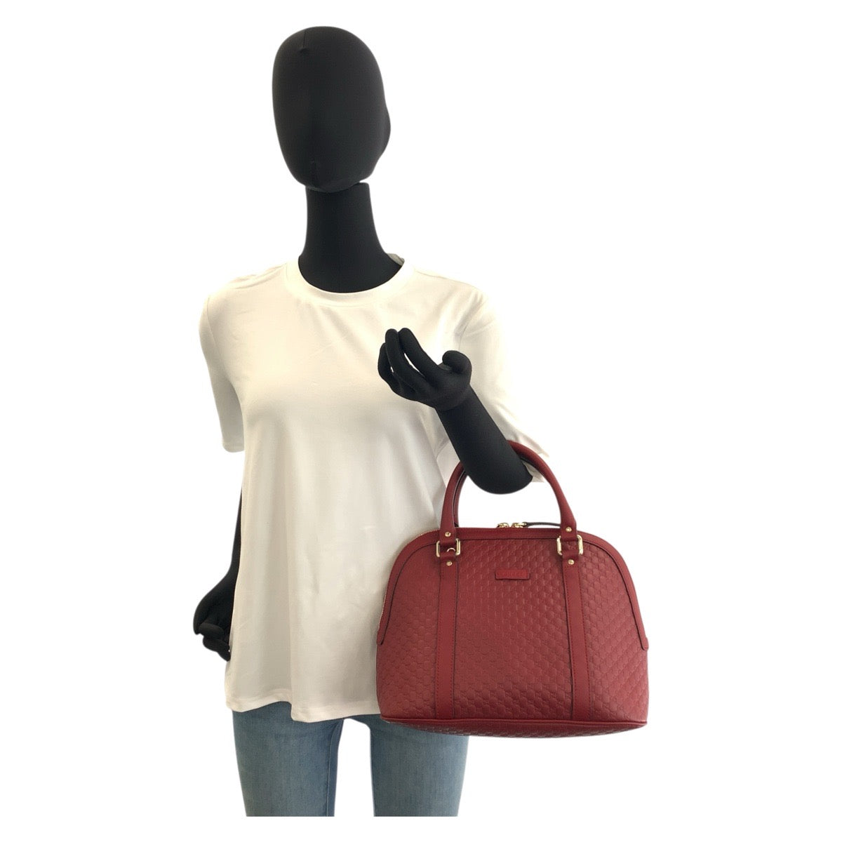 Gucci Handbag 449663 Leather Red Gold Metal Micro Guccisima