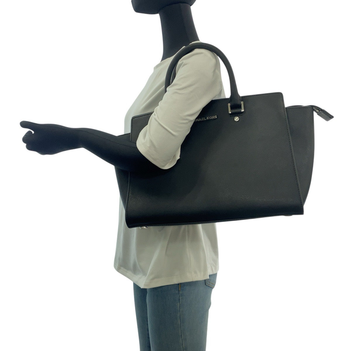 Michael Kors Tote Bag Ey1508 Leather Black Silvermetal Selma