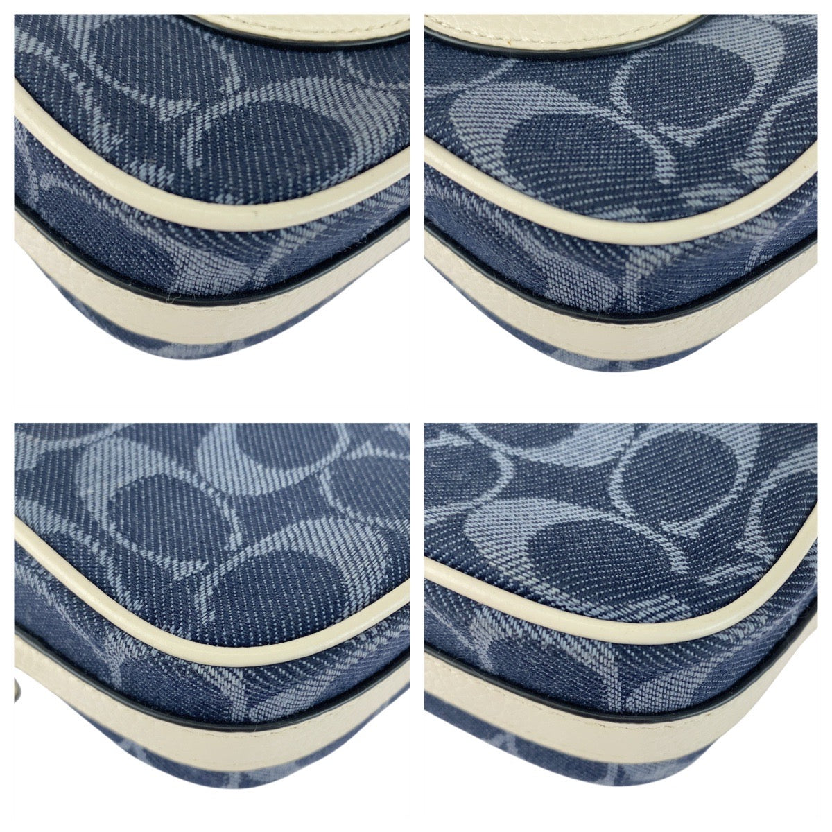 Coach Shoulder Bag E2111-C4583 Canvas Navy White Gold Metal Signature