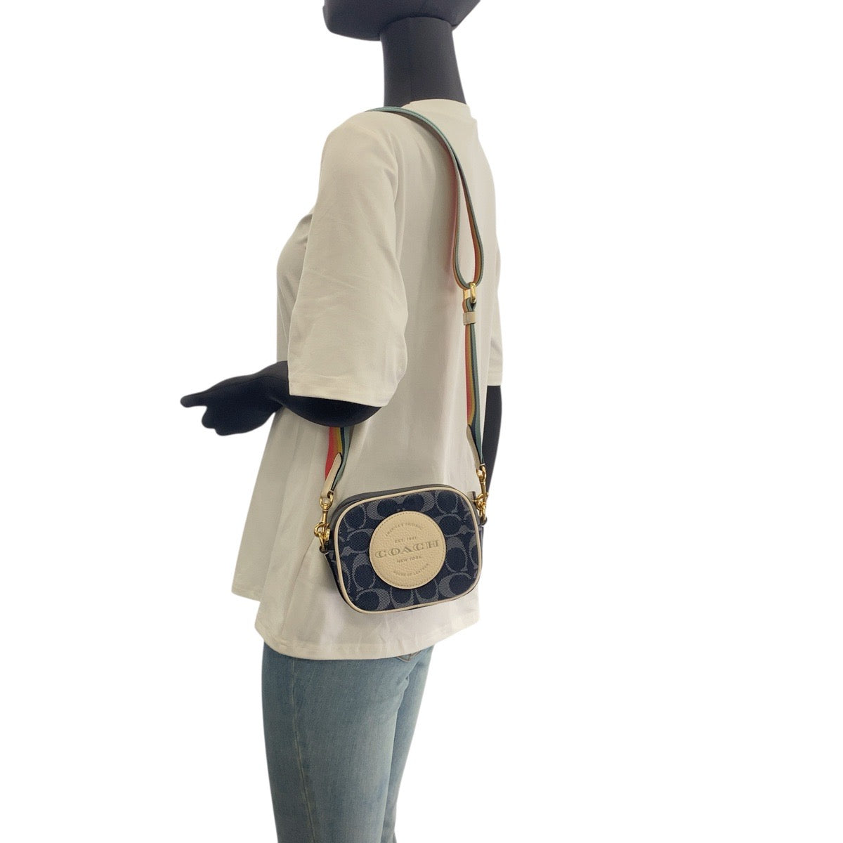 Coach Shoulder Bag E2111-C4583 Canvas Navy White Gold Metal Signature