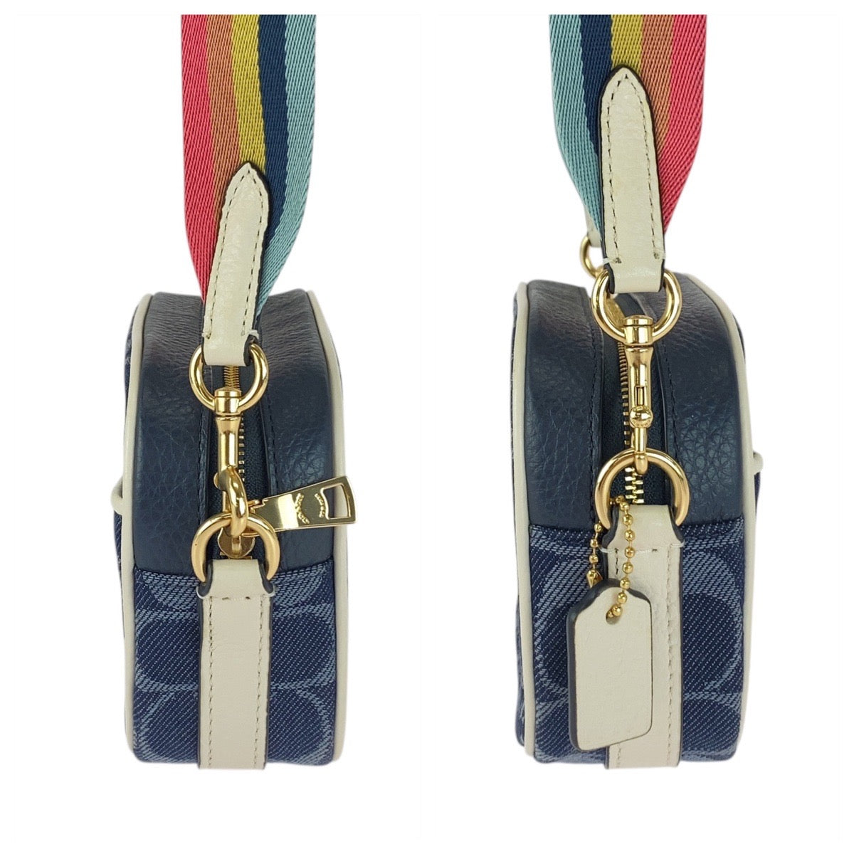 Coach Shoulder Bag E2111-C4583 Canvas Navy White Gold Metal Signature