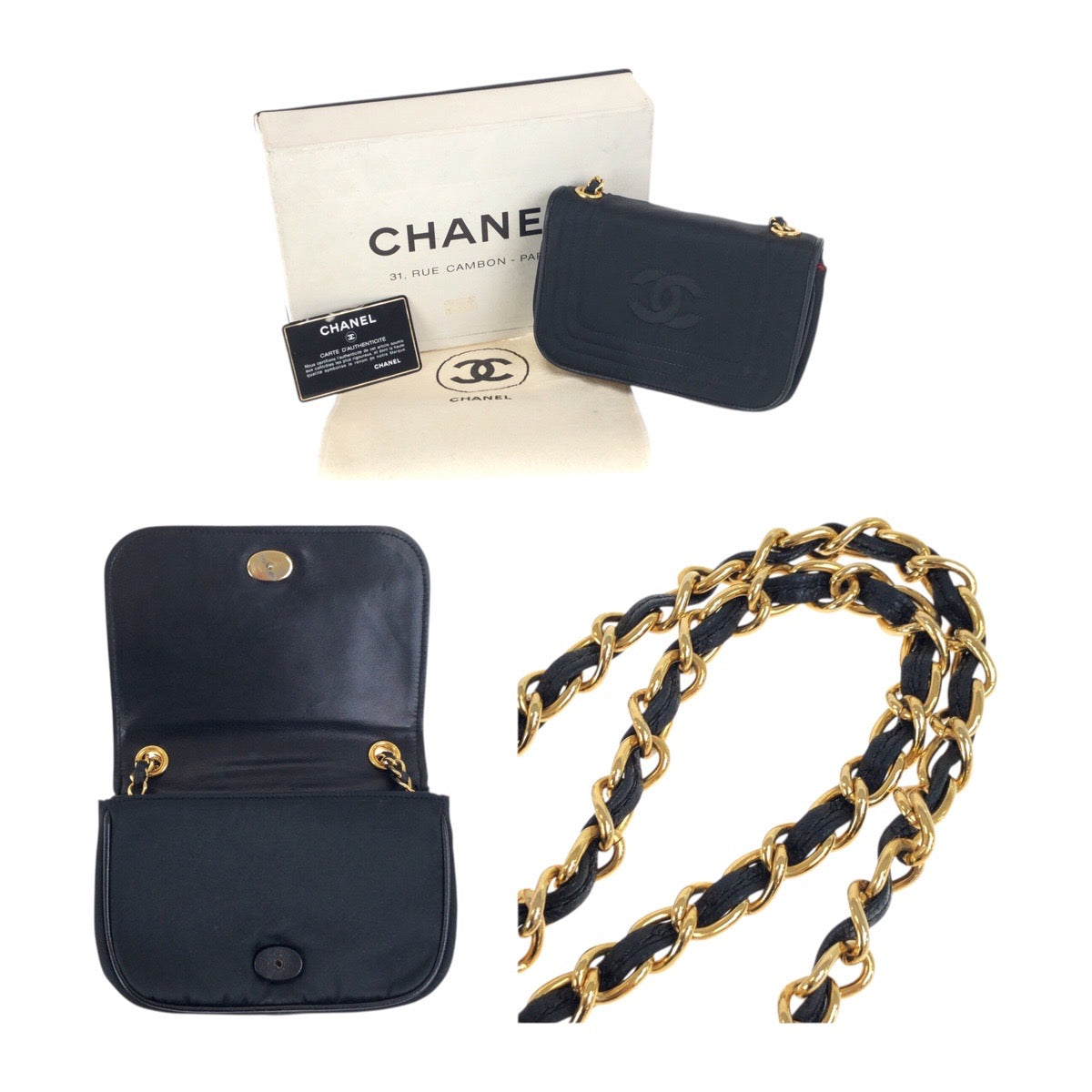 Chanel Shoulder Bag Satin Black Goldmetal Coco Mark