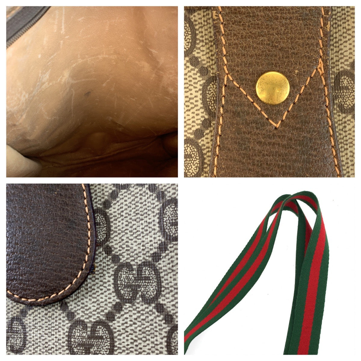 Gucci Tote Bag 89 02 092 Gg Supreme Canvas Beige Brown Gold Metal Sherry Line Old Gucci