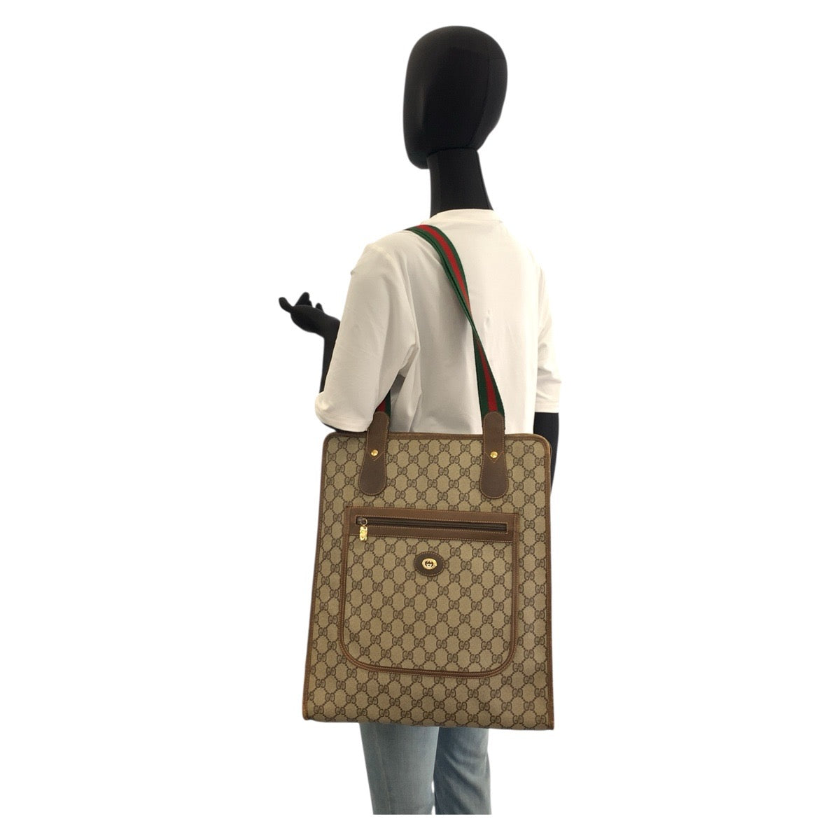 Gucci Tote Bag 89 02 092 Gg Supreme Canvas Beige Brown Gold Metal Sherry Line Old Gucci