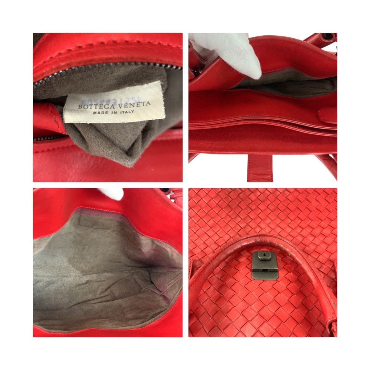 Bottegaveneta Handbag Leather Red Silver Metal Intrecciato Rome