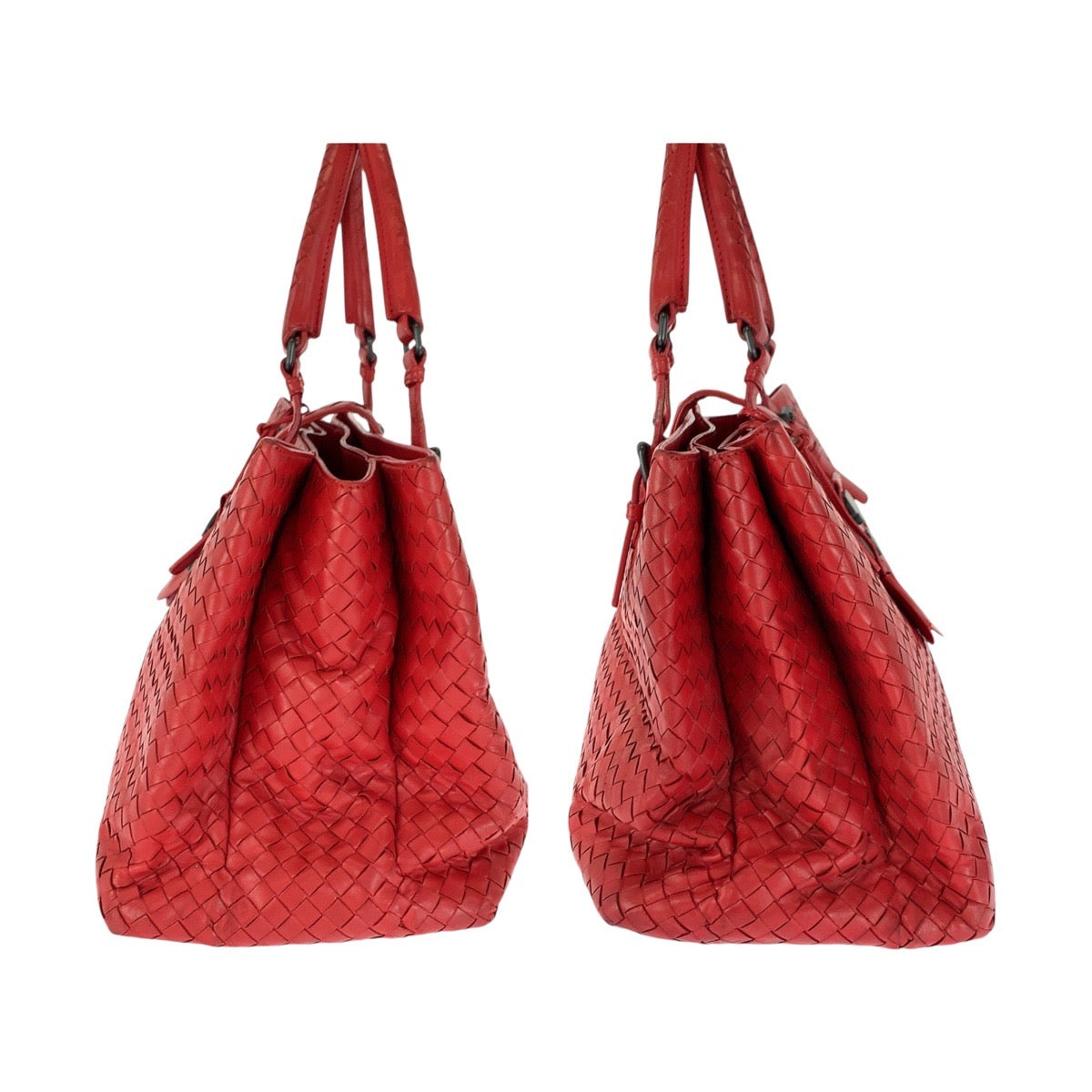 Bottegaveneta Handbag Leather Red Silver Metal Intrecciato Rome