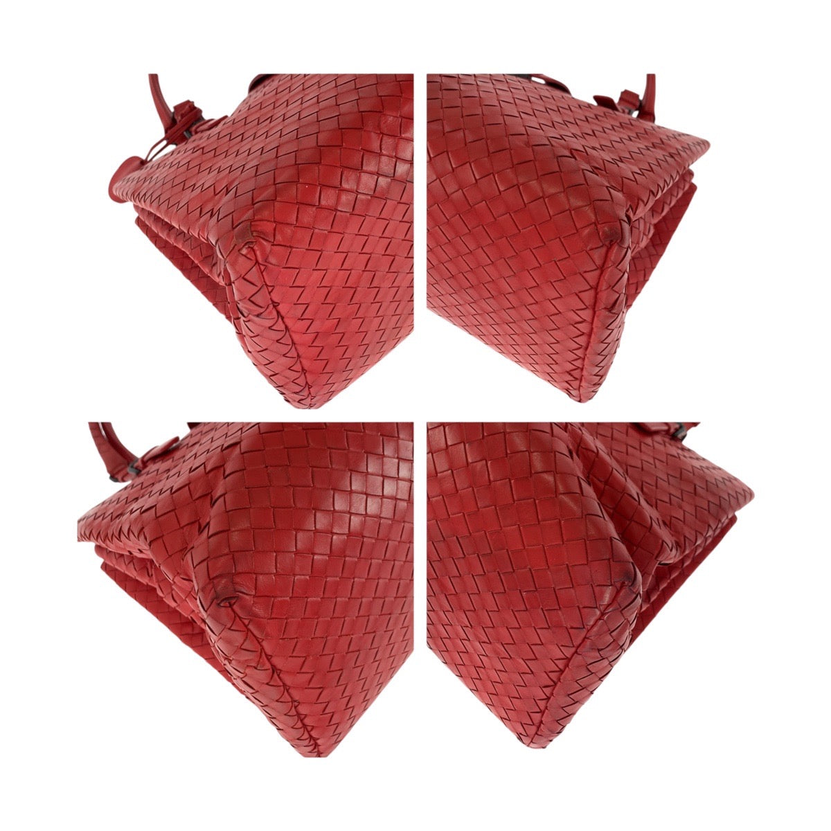 Bottegaveneta Handbag Leather Red Silver Metal Intrecciato Rome