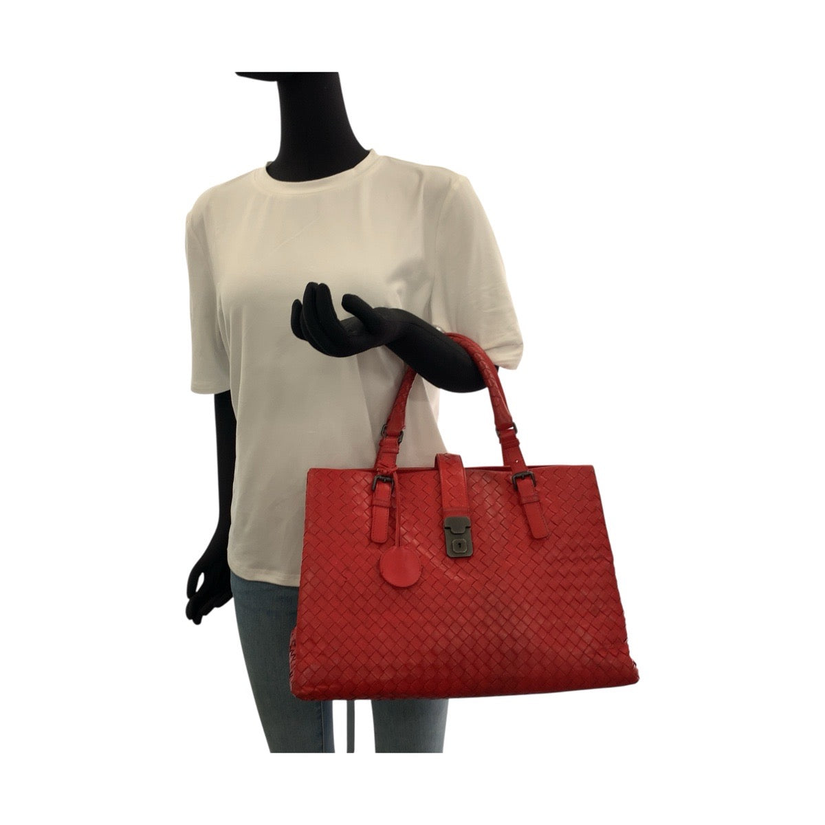 Bottegaveneta Handbag Leather Red Silver Metal Intrecciato Rome