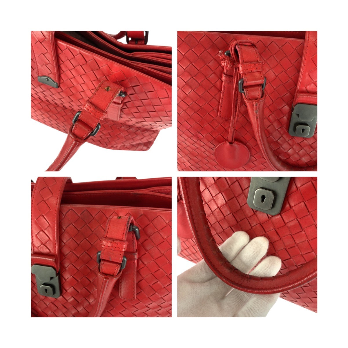 Bottegaveneta Handbag Leather Red Silver Metal Intrecciato Rome