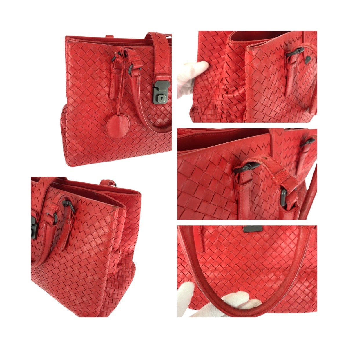 Bottegaveneta Handbag Leather Red Silver Metal Intrecciato Rome